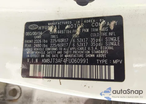 2015 Hyundai Tucson Gls from USA, damaged, VIN KM8JT3AF4FU060991